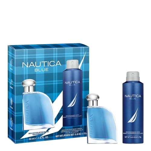 Nautica Blue Giftset 1.6 fl oz EDT + 5.9 oz Deodorizing Body Spray, Notes of Basil, Jasmine, and Cedarwood, Men's Fragrance, Long Lasting, Everyday Fragrance