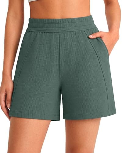 G4Free Lounge Shorts for Women with Pockets Waffle Knit Breathable Summer Wide Leg Shorts $12.99