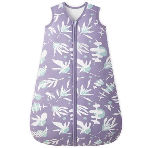 Unnivoll Baby Sleep Sack 12-18 Months TOG 2.5 Winter Baby Wearable Blanket, 100% Cotton Toddler Sleeping Sack with 2-Way Zipper Warm Soft Purple Leaf