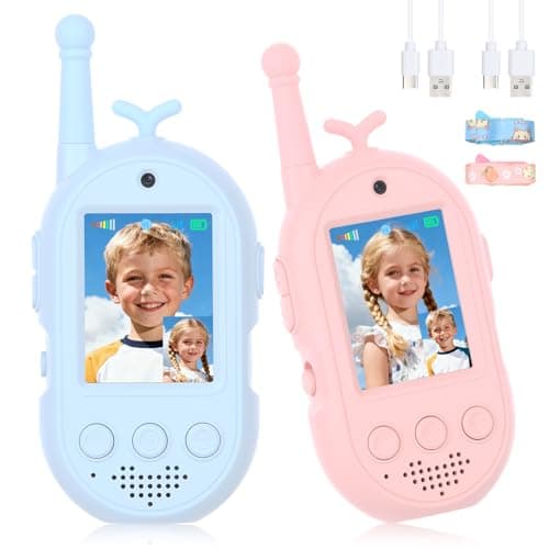 Video Walkie Talkies for Kids, 2 Pack Kids Walkie Talkies Rechargeable, Voice Changer & Sticker Effect,Long Range Toys for Family Games, Outdoor Camping, Gifts for Boys and Girls Ages 3-12