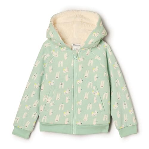 Amazon Essentials Unisex Toddlers' French Terry Zip Hoodie Sweatshirt, Pale Green Rabbits, 4T