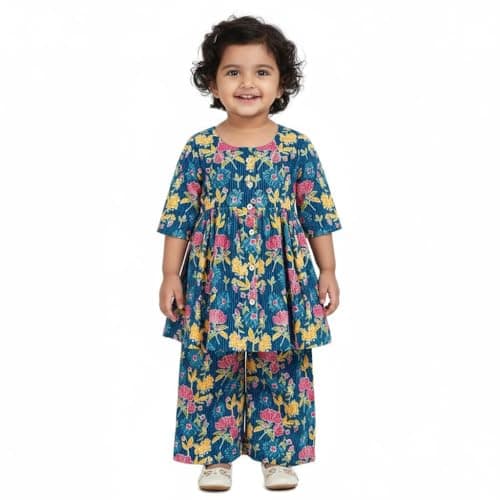 Chandrakala Kids Kurti Pant Co-ord Set for Girls Ethnic Wear (KG119-P) (Blue Floral, 4-5T)