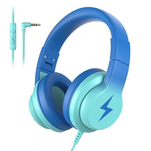 Candy Bila Kids Headphones, Wired Headphones for Kids with Microphone, 85/94dB Volume Limiter Headphone for Girls Boys, Foldable Headphone for Online Study, Gradient Blue