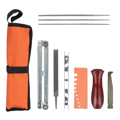 MORROWIND Chainsaw Sharpener Kit, 9pcs with 5/32", 3/16", 7/32" Round Flat Files, 6 Inch, Depth Gauge and Quick Check Gauge, Orange