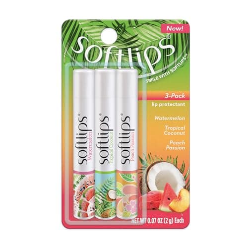 Softlips Daily Lip Moisturizer For Very Dry Lips, Tropical Flavored Lip Balms, Hydrates, Soothes & Prevents Dry, Chapped Lips, Smooth Glide Formula, Dermatologist Tested, Pack of 3 Chap Sticks