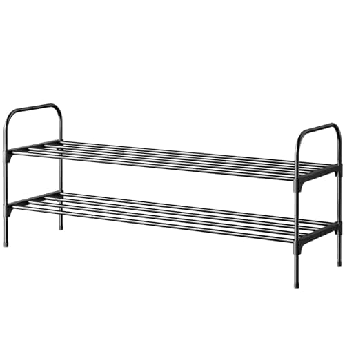 Kitsure Shoe Rack - 3-Tier Space-Saving Shoe Organizer & Shoe Shelf with Handle, Easy Assembly, Sturdy Metal Shoe Rack for Closet, Entryway, Bedroom, 28.0" x 11.8" x 18.9", Black