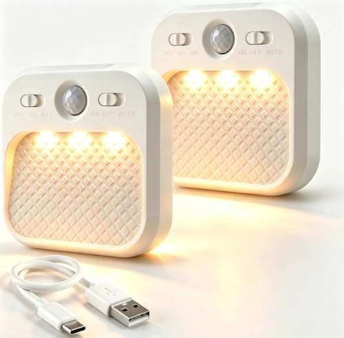 LIUYANGMAO Rechargeable Motion Sensor Night Light, Stick-On Warm White LED Closet Lamp, Dimmable Portable Battery Operated Light for Cabinet Stairs Bedroom Bathroom RV Travel Essentials