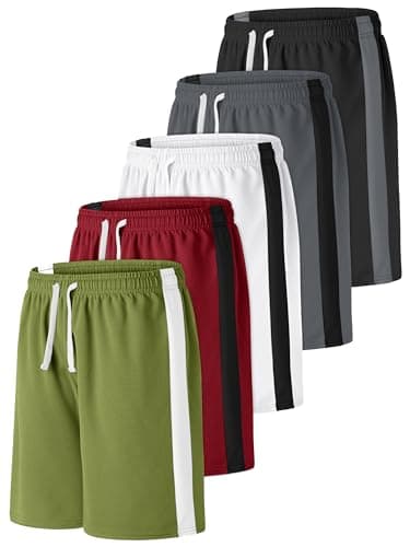 Resinta 5 Pack Boys Shorts Boys Basketball Athletic Shorts Kids Soccer Sports Shorts Mesh Quick Dry Active Gym Clothes with Drawstring