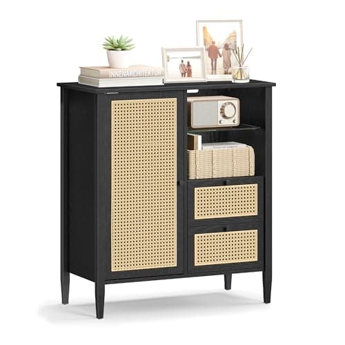 VASAGLE Boho Buffet Cabinet, S... Shelves, Ink Black UBBK242B01