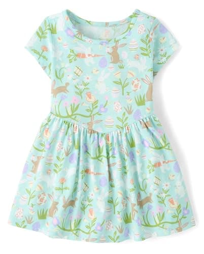 The Children's Place,Baby-Girls,and Toddler Skater Dress, Short SleeveLight Blue Bunnies,4 Years