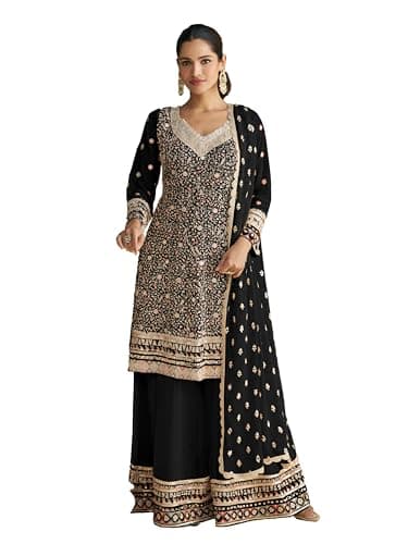 Shriva Fashion Indian ready to wear salwar kameez for Festival wedding party plus size Sharara suit party for women (2890) (Black, 38)