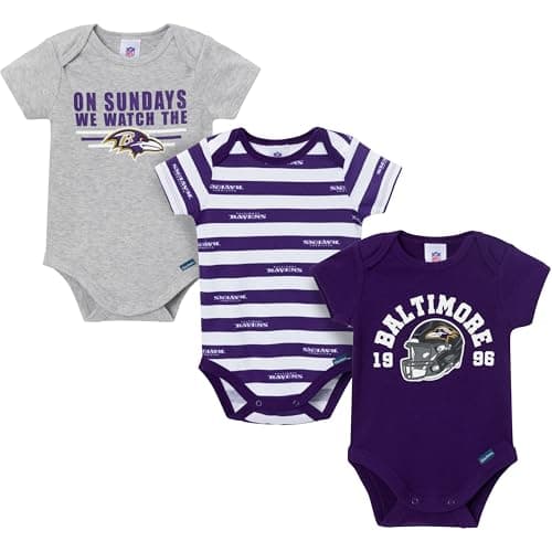 Gerber Baby Boys' NFL 3-Pack Onesie Bodysuit, Ravens, 18 Months