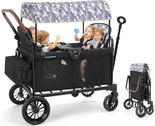 ELEMARA Wagon Stroller 4 Seate...h Seat&Organizer, Black+Purple