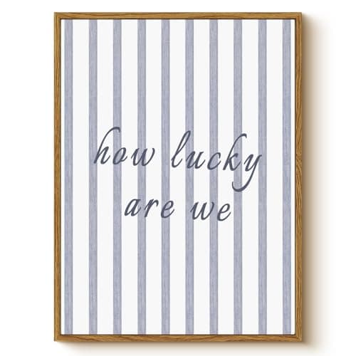 Vintage Summer Trendy Striped Bedroom Wall Decor Framed Wooden 12x16 Inch Print, How Lucky Are We Inspirational Modern Minimalist Decor Wall Art For Living Room Home Office Artwork