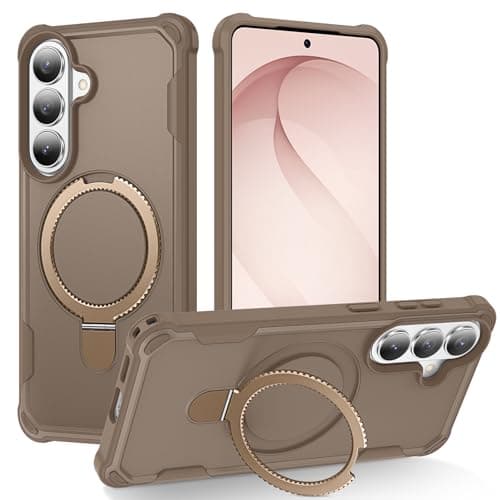 HIGLYCASE Compatible with Samsung Galaxy S26 Case Invisible Magnetic Kickstand [Compatible with Mag-Safe][10 FT Military Drop Protection] Hard Back Soft Edge 6.3 Inch, Khaki