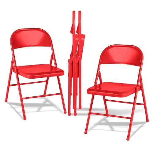 VECELO Folding Chairs 4 Pack,M...vy-Duty&Stackable Space Saving