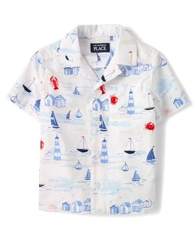 The Children's Place,Baby Boys,and Toddler Poplin Short Sleeve Button Down Shirt,Sailboats,2 Years