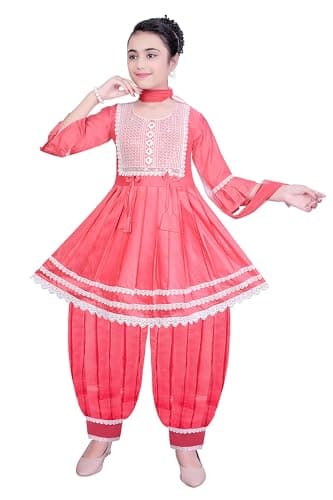 CLOTH ADDA Indian Ethnic Kids Girls Kurta Patiyala Afghani Bottom Dress Set with Sling, Slim Fit, Size 2 Years to 11 Years