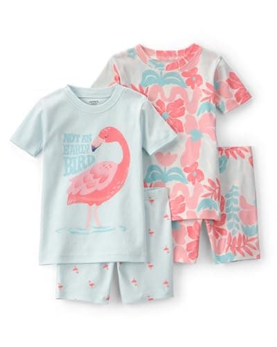 Carter's Girl 4-Piece Tight Fit Cotton Pajama Set, Pink/Blue, 4T