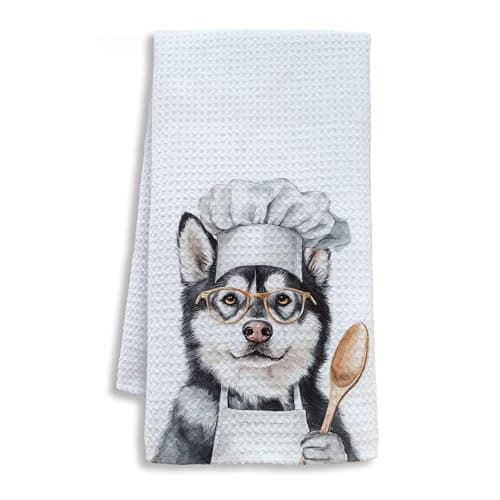 Shrago Funny Husky Chef Kitchen Towels, Gifts for Husky Lovers Dish Tea Towels for Kitchen, Chef Gifts for Men Women Decorative Hand Towel, Dog Mom Dad Gift, 16x24 Inch