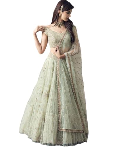 ClassyCouture Women's Soft Net Embroidery Sequince Work Lehenga Choli With Dupatta-fd11018