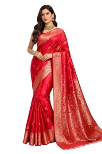 Women's Kanjivaram Soft Silk Saree with Unstitched Blouse Piece 5.5 Metres (Red)