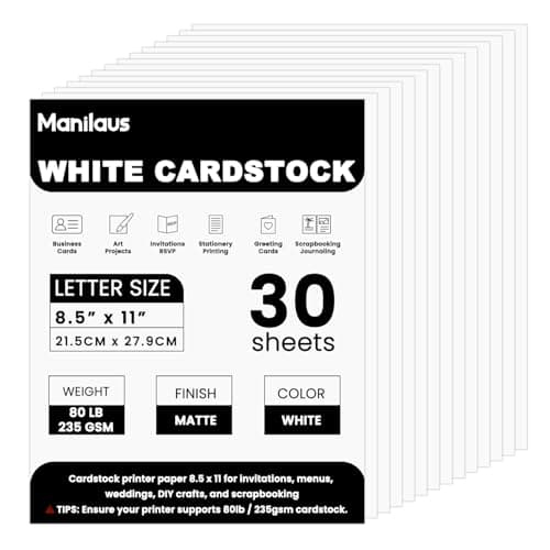 White Cardstock 8.5 x 11"Inch, 80lb Cardstock Paper, 30 Sheets Card Stock Paper 8.5 x 11 White, Heavy Thick Cardstocks Printer Papers for Invitations, Menus, Weddings, DIY Cards, Scrapbooking.
