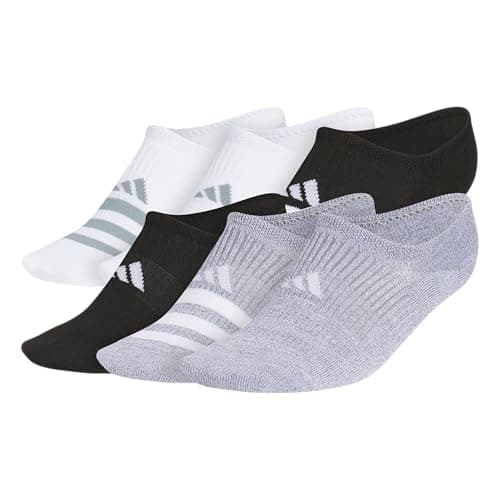 adidas Women's Superlite Super No Show Invisible Socks (6 Pairs) Lightweight & Breathable, White/Black/Grey/3, M