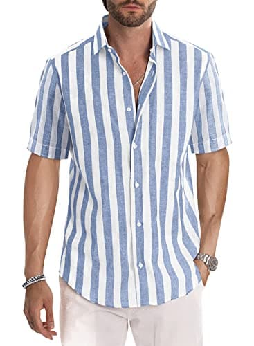 Men's Striped Button-Up Short Sleeve Dress Shirt for $15 + free shipping w/ Prime