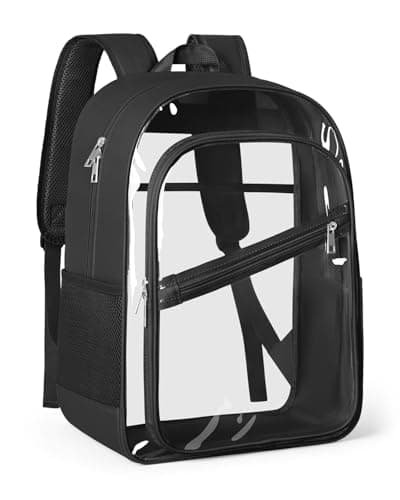 KIMNERPU Clear Backpack, Fabric & PVC Transparent Bookbag with Padded Straps for Women Men, Large Capacity 4-Layers See Through Heavy Duty Back Pack for Work Travel Concert Festival Security L (Black)