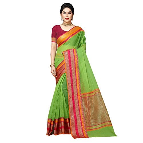 Sidhidata Women's Kota Doria Cotton Manipuri Saree With Unstiched Blouse Piece (Kangana light green1_Light Green_Free Size)
