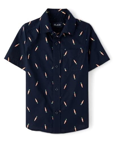 The Children's Place,Boys,Short Sleeve Button Down Shirt,Navy Carrot,Medium