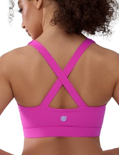 Cordaw Pickleball Sports Bras for Women High Support, Molded Cup Crisscross Back High Impact Workout Yoga Bra Pink L $13.99