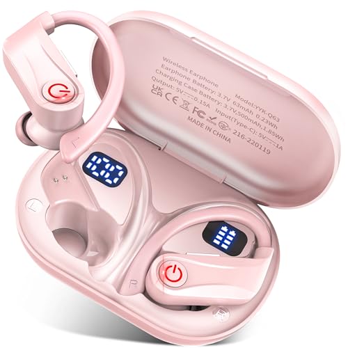 VNMN Wireless Earbuds, Bluetooth 6.1 Headphones with 120H Playtime LED Display Case, Noise Canceling Earbud with Easy Button Controls Earpiece Waterproof for Running Workout Gym Cherry Blossom Pink