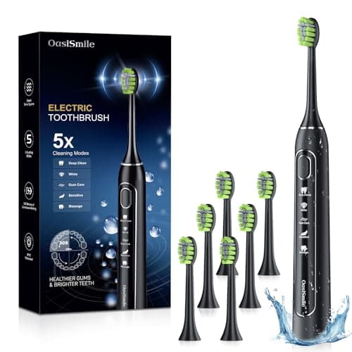 OasiSmile Sonic Electric Toothbrush for Adults, 42000 VPM Rechargeable Toothbrush for Sensitive Teeth, Gums & Daily Oral Care, 5 Modes, 6 Brush Heads, Smart Timer, 100-Day Battery for Home Travel