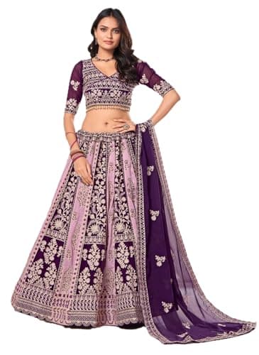 STELLACOUTURE Ready to Wear Lehenga Choli Set for Women, Designer Indian Traditional Wedding Navratri Party 335-O (Purple, 42)