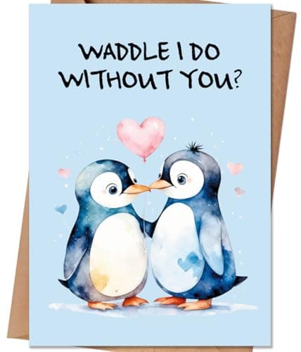 HEJOYN Anniversary Card, Penguin Valentine Card, Cute Valentines Day Gift for Her Him, Penguin Valentines Day Card Gifts for Wife Girlfriend Husband Boyfriend Couples