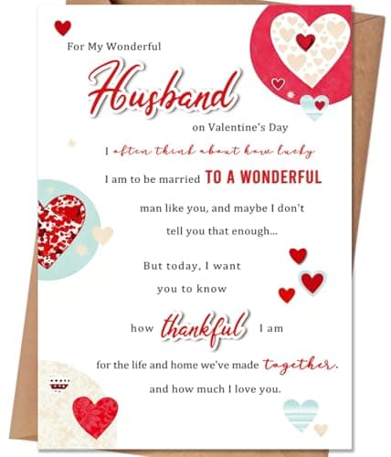 HEJOYN Valentines Card for Husband, Romantic Valentine's Day Card Gifts for Husband from Wife, Husband Valentines Gift