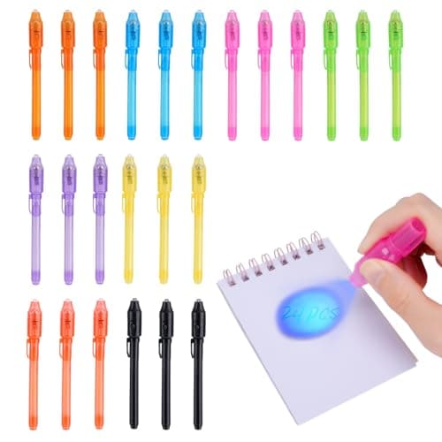 QANIY 24PCS Invisible Ink Pen with UV Black Light Party Favor for Kids, Magic Marker for Secret Messages, Writing Information for Birthdays, Easter, for Students