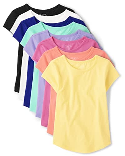 The Children's Place Girls Print Basic Layering Tees T-Shirt, Multi Color Shirt Tee 8-pack, Medium US