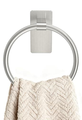 STWWO Brushed Nickel Towel Ring, Hand Towel Holder for Bathroom, Self Adhesive Hand Towel Rings for Bath, Kitchen, RV, No Drill Hole