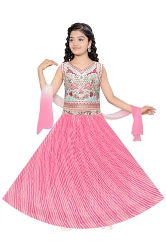 CLOTH ADDA Indian Ethnic Kids Girls Kurta Lehenga Choli Dress with Jacket, Seqeunce Work, Size 3 Years to 9 Years
