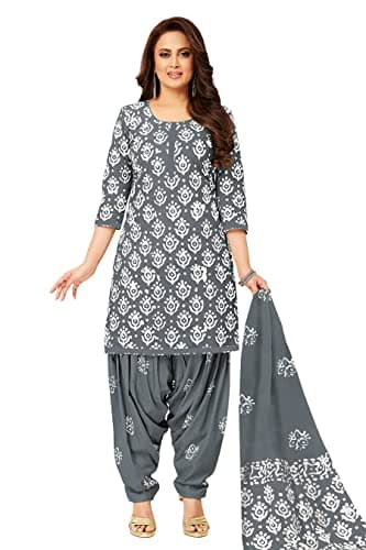 Miraan Women's Cotton Printed Readymade Salwar Suit XXX-Large Grey