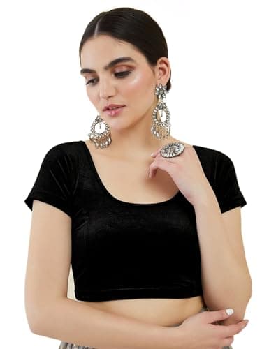 Chandrakala Velvet Blouses for Women Sarees,Stretchable Pitch Black,Large (B104BLA4)