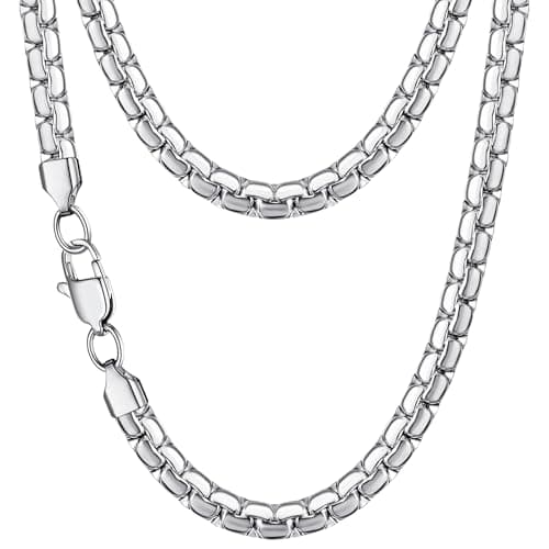 Jewlpire Silver Chain Necklace for Men, 5mm Silver Chain for Men, Stainless Steel Chains for Men, Mens Necklace 18 Inch