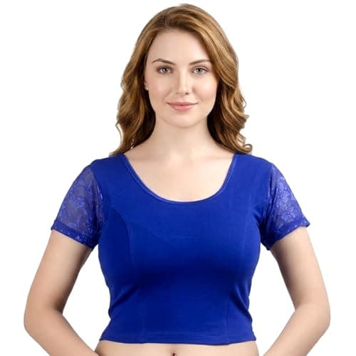 Chandrakala Readymade Blouses for Women sarees,Stretchable Blue,Small (B102BLU2)