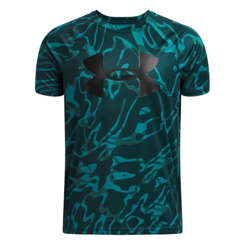 Under Armour Boys' Tech Big Logo Printed Short-Sleeve T-Shirt, (338) Rack Green / / Black, Small
