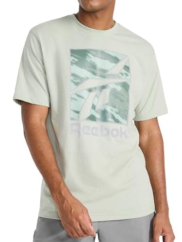 Reebok Men’s Box Short Sleeve T-Shirt, Standard Fit, Soft Lightweight Cotton-Poly Fabric, Desert Sage, Large
