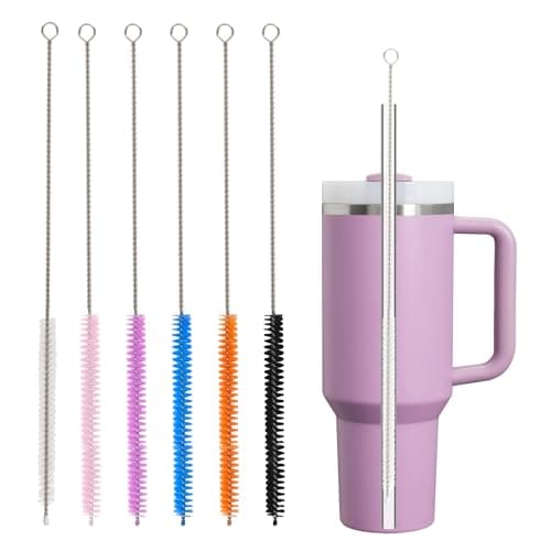 Straw Cleaner Brush for Stanley, 6Pcs Reusable Extra Long Straw Cleaning Brush for 14oz 20oz 30oz 40oz Stanley Mug, Cleaning Brushs for All Plastic, Glass, Stainless and Silicone Straws