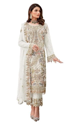 STELLACOUTURE indian Pakistani Salwar Kameez suit ready to wear embroidered plus size eid festival for women 5125-O (White, 48)